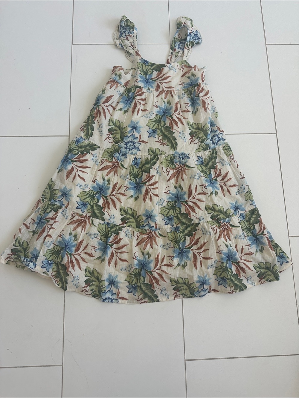 Janie and Jack Cream Sundress with Blue Floral Print